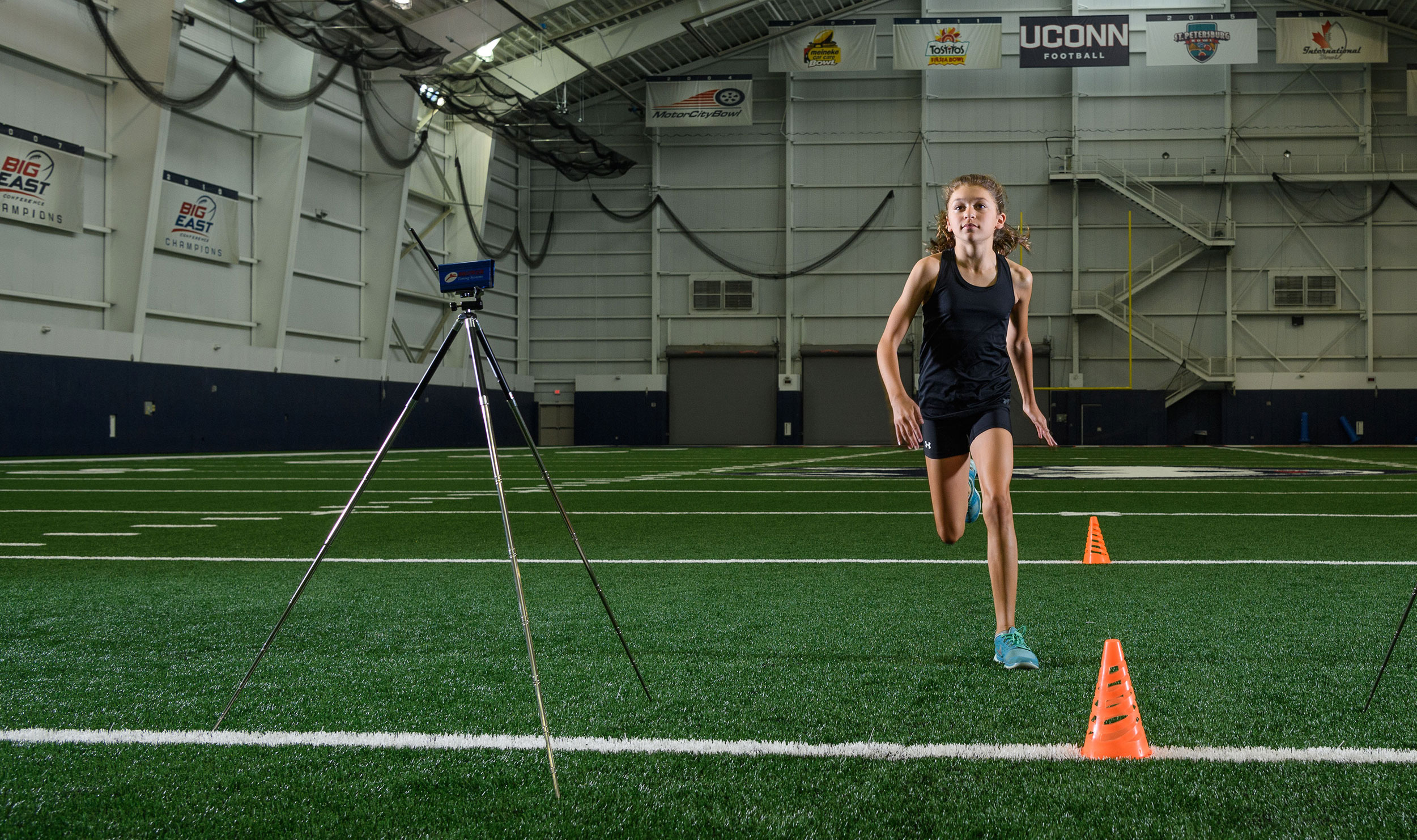 A test subject is measured for agility by the department of kinesiology at the Mark R. Shenkman Training Center